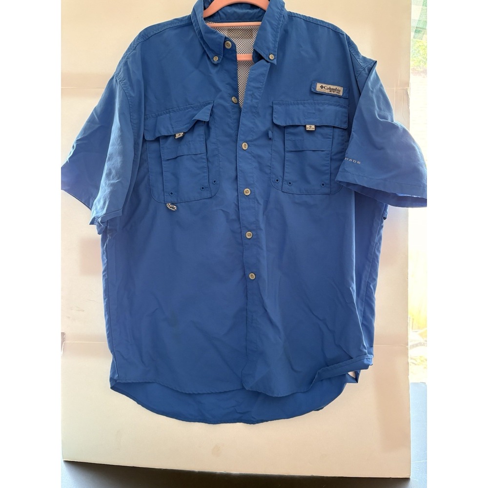 COLUMBIA PFG Vented Fishing Shirt Blue Short‎ Sleeve Button Down – Size L